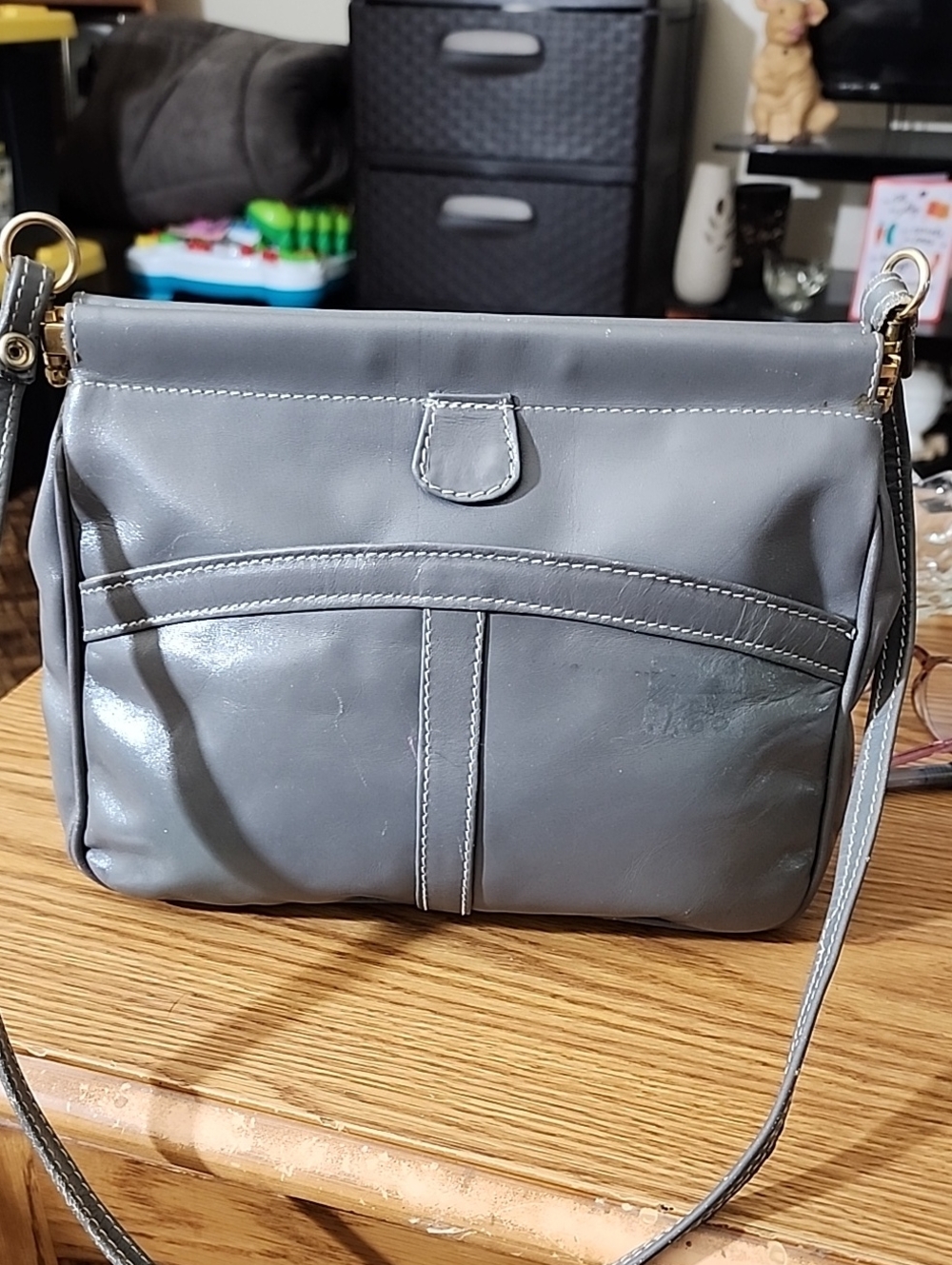 Vintage Bamberger's New Jersey Gray Italian Leather Crossbody Bag - Made in Ital